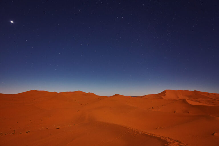 Stars at night over the dunes, Sahara Desert, Morocco